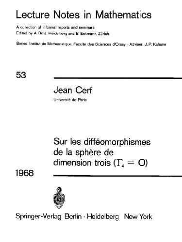 Обложка книги Sur les diffeomorphismes de la sphere de dimension trois (LNM0053, Springer 1968)