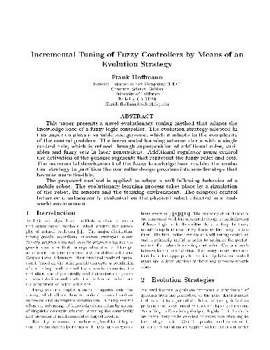 Обложка книги Incremental tuning of fuzzy controllers by means of an evolution strategy