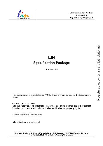 Обложка книги LIN specification package.Rev 2.0